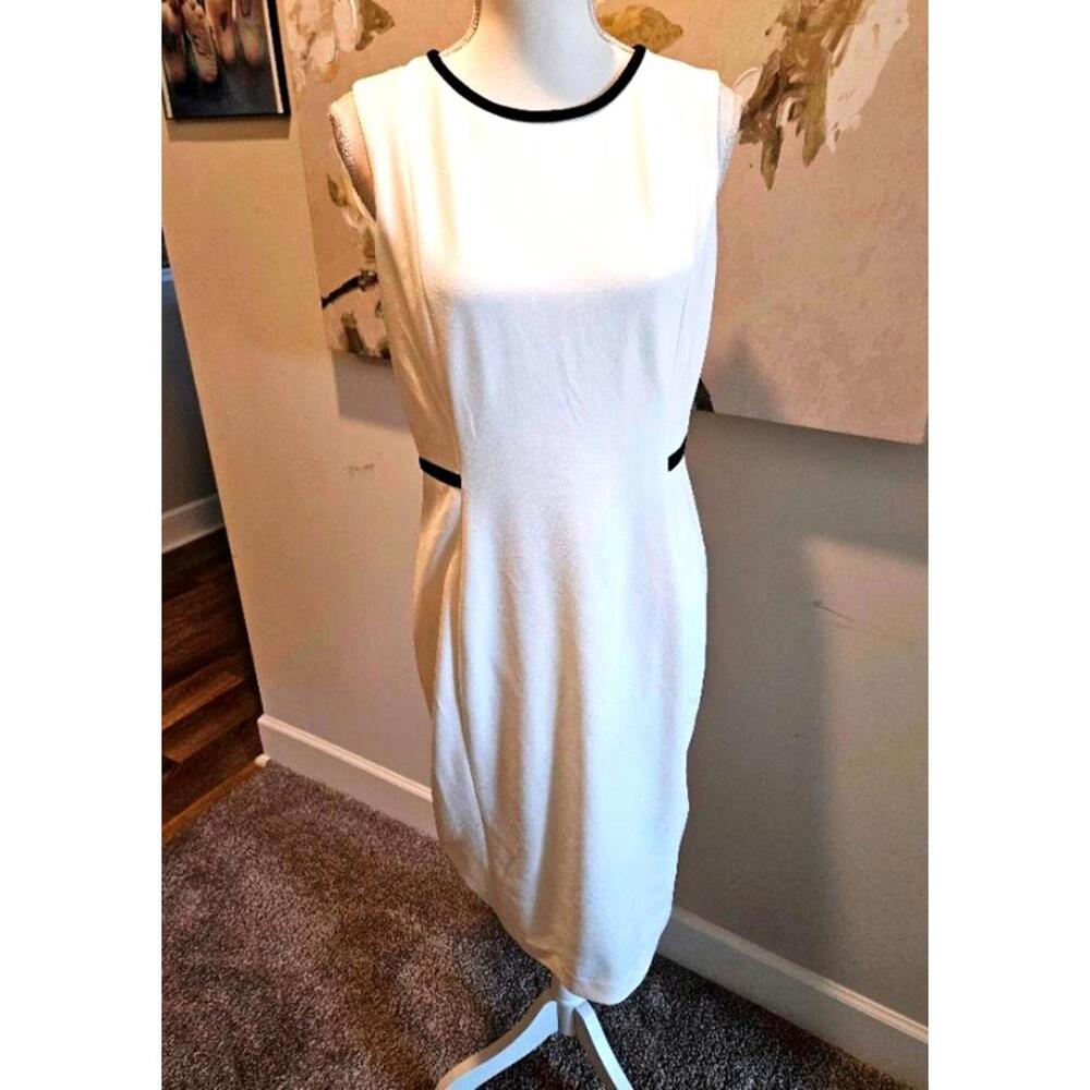Calvin Klein White Sheath Dress with Black Trim #59